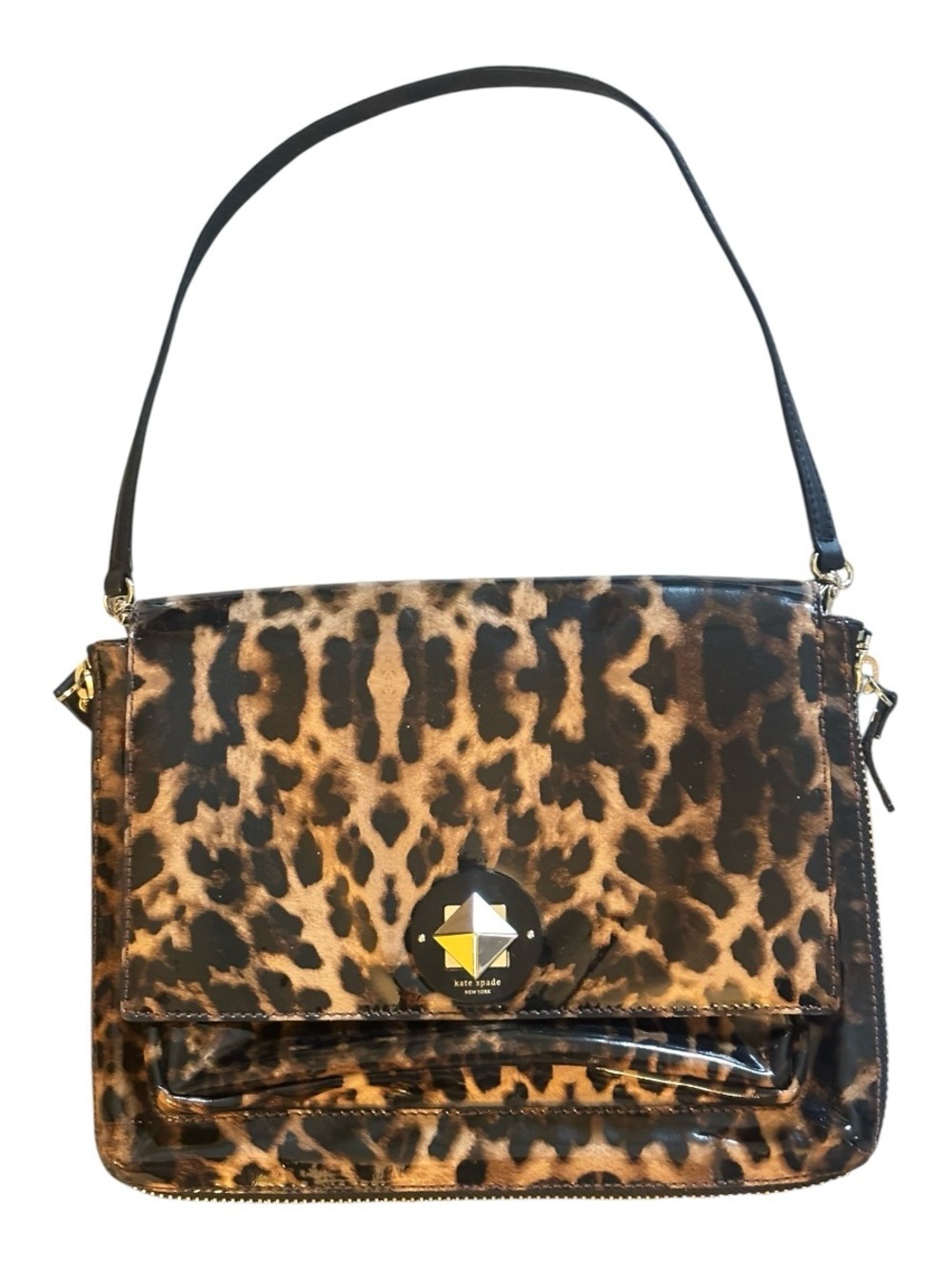 kate spade glossy Leopard print Shoulder Bag - Brown/Black - like new